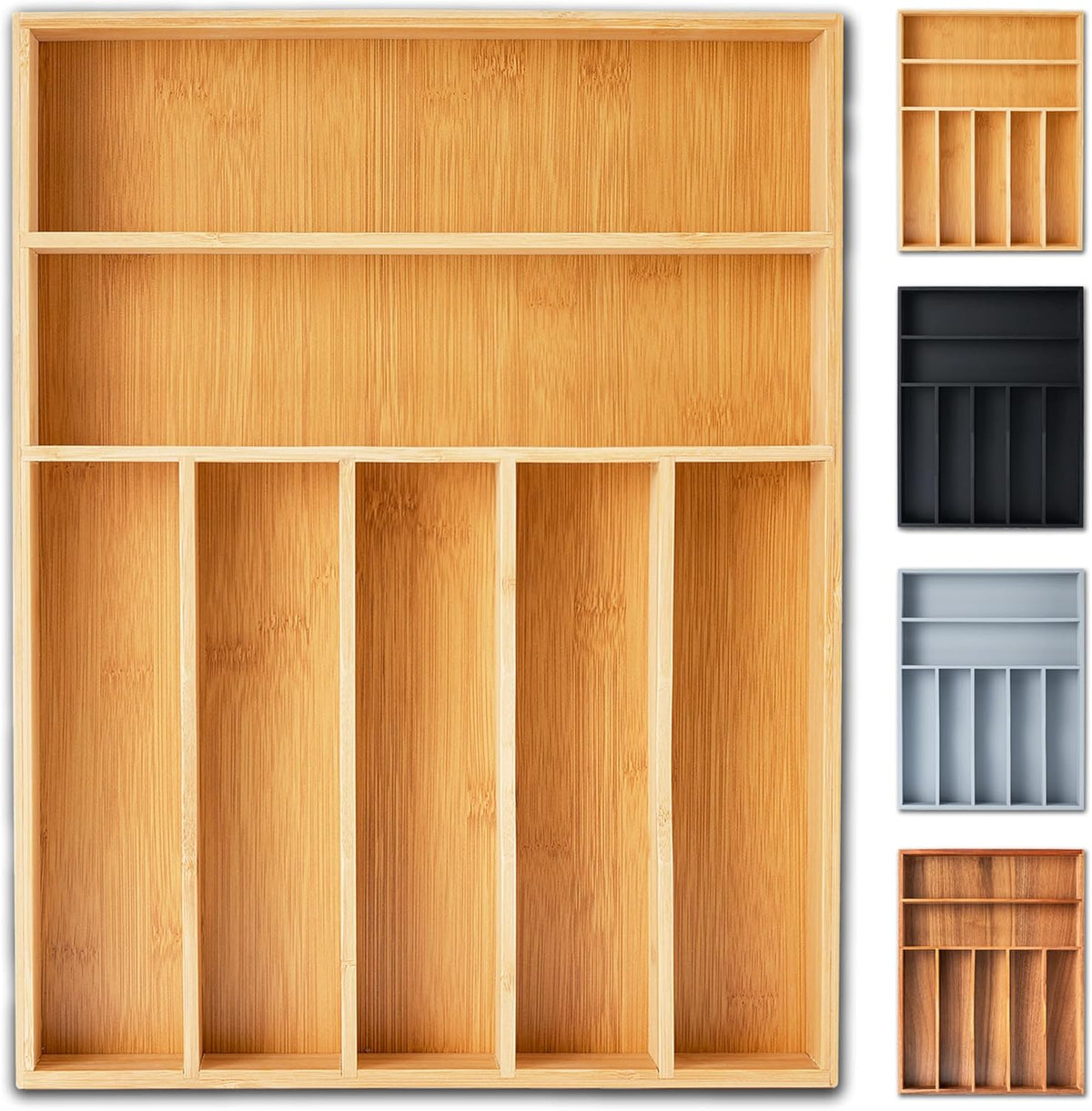 Silverware Organizer, 12.5 Inch Utensil Organizer Kitchen Drawer Organizer Bamboo Silverware Holder