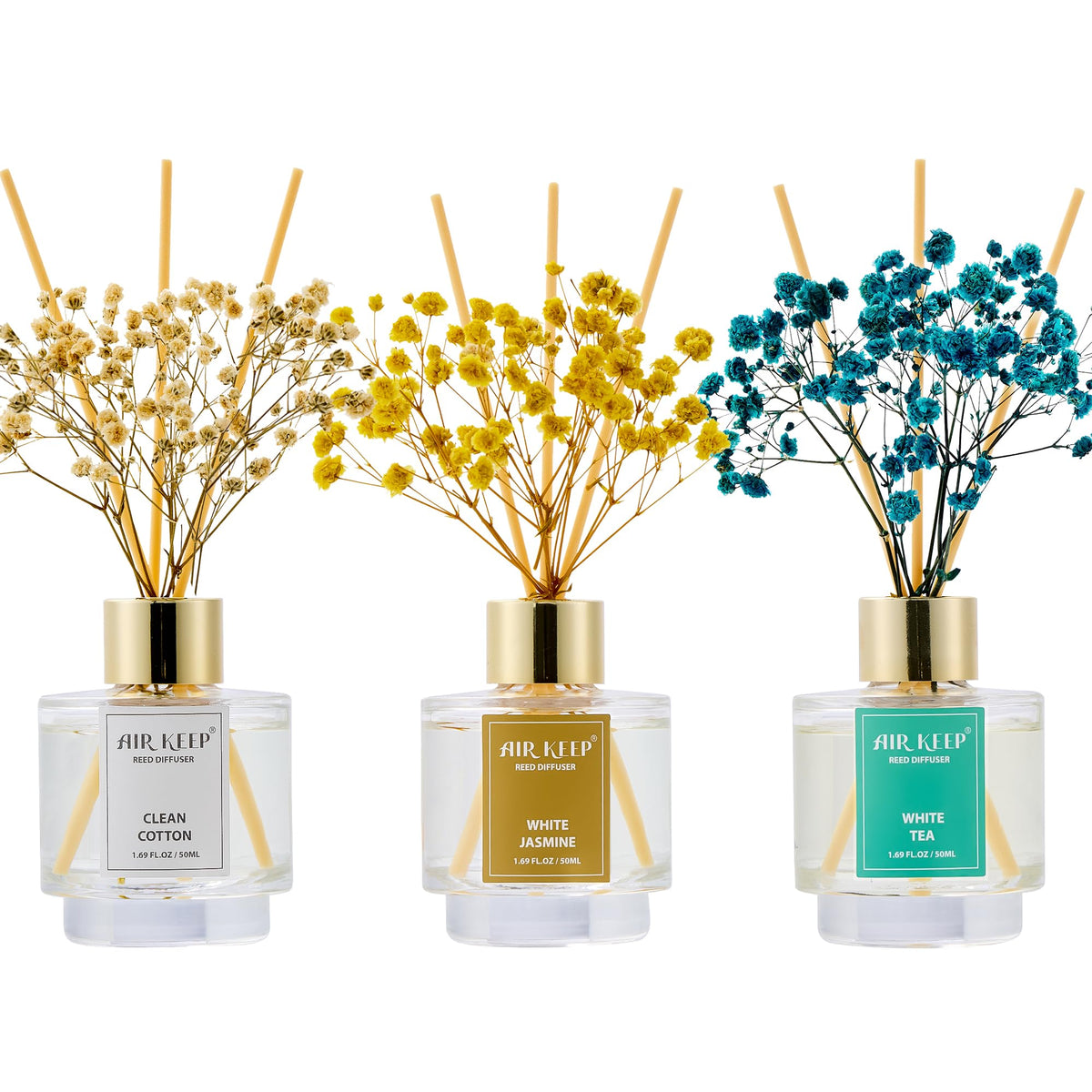 Airkeep Reed Diffuser Set of 3, 50ml, White