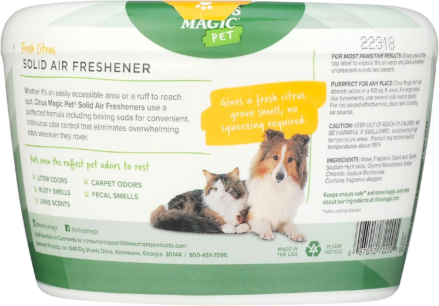 Citrus Magic Pet Solid Air Freshener, Pet Odor Eliminator for Home, Odor Absorber for Dog & Cat