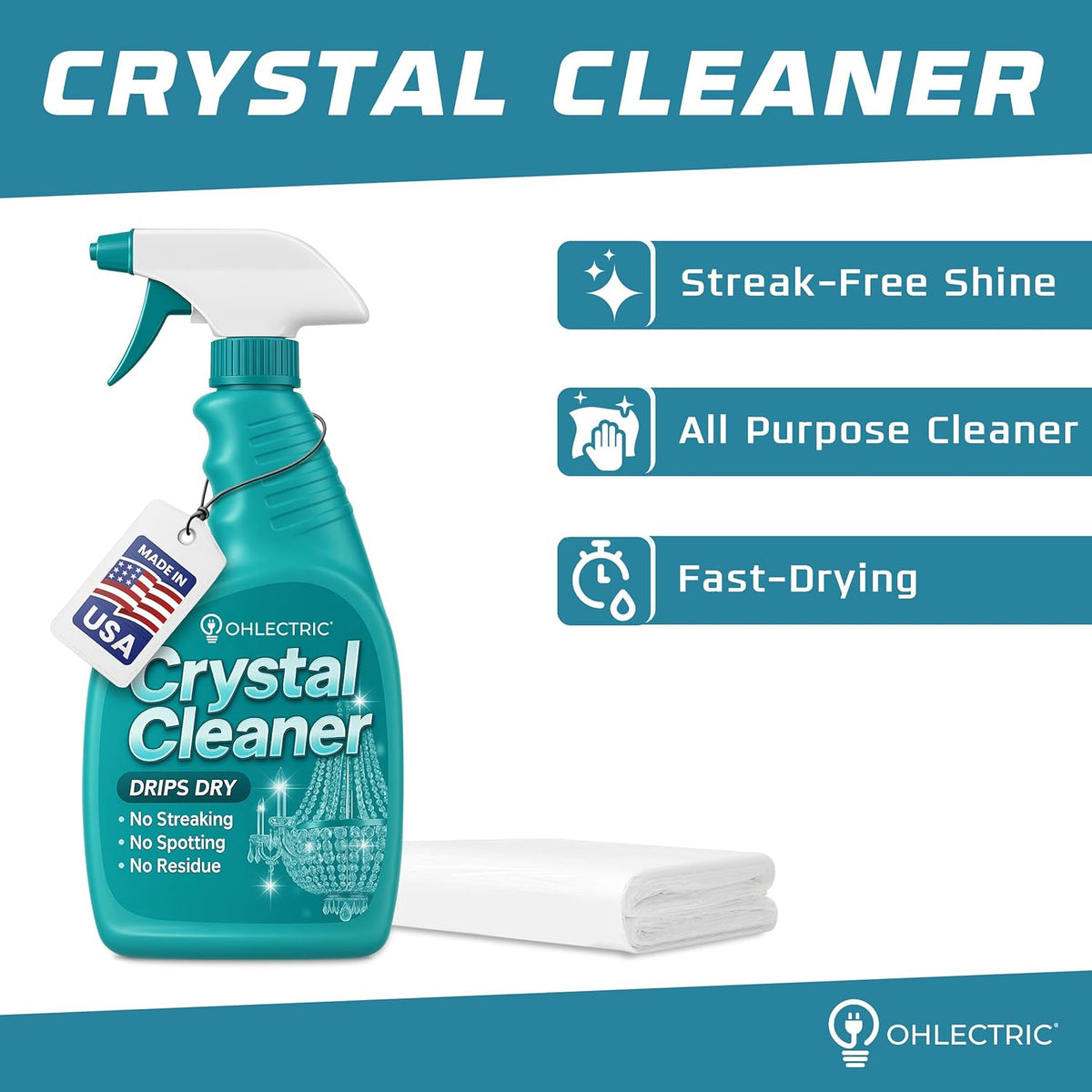 Crystal Chandelier Cleaner Spray Kit & Plastic Drop Cloth for Protection (32 oz) Drips Dry - No