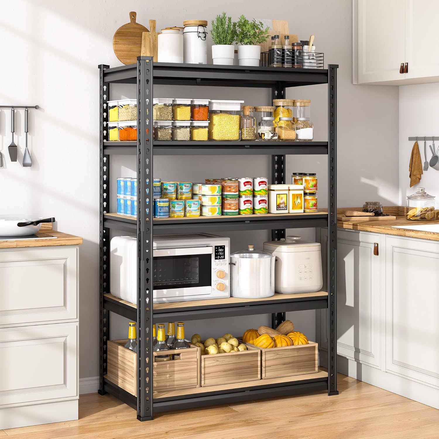 1980LBS Storage Shelves, 5-Tier Adjustable Pantry Shelves, Metal Shelving Unit for Kitchen, Pantry