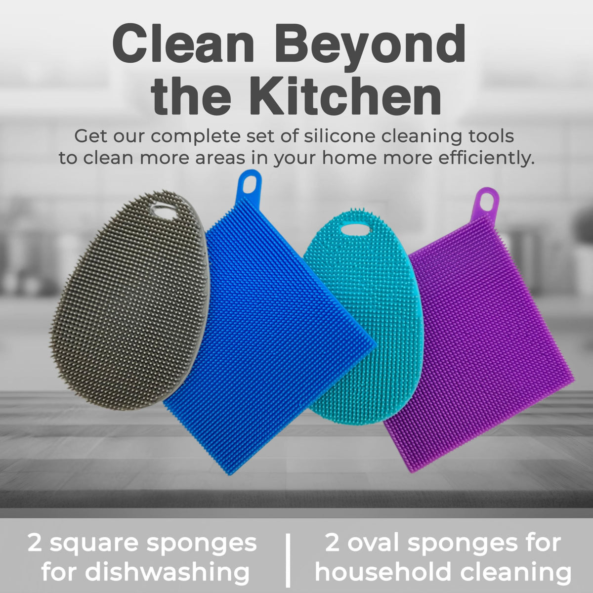 Asiopphire Silicone Sponges for Dishes, 4 Pack Dual-Sided Dish Scrubber – view 2