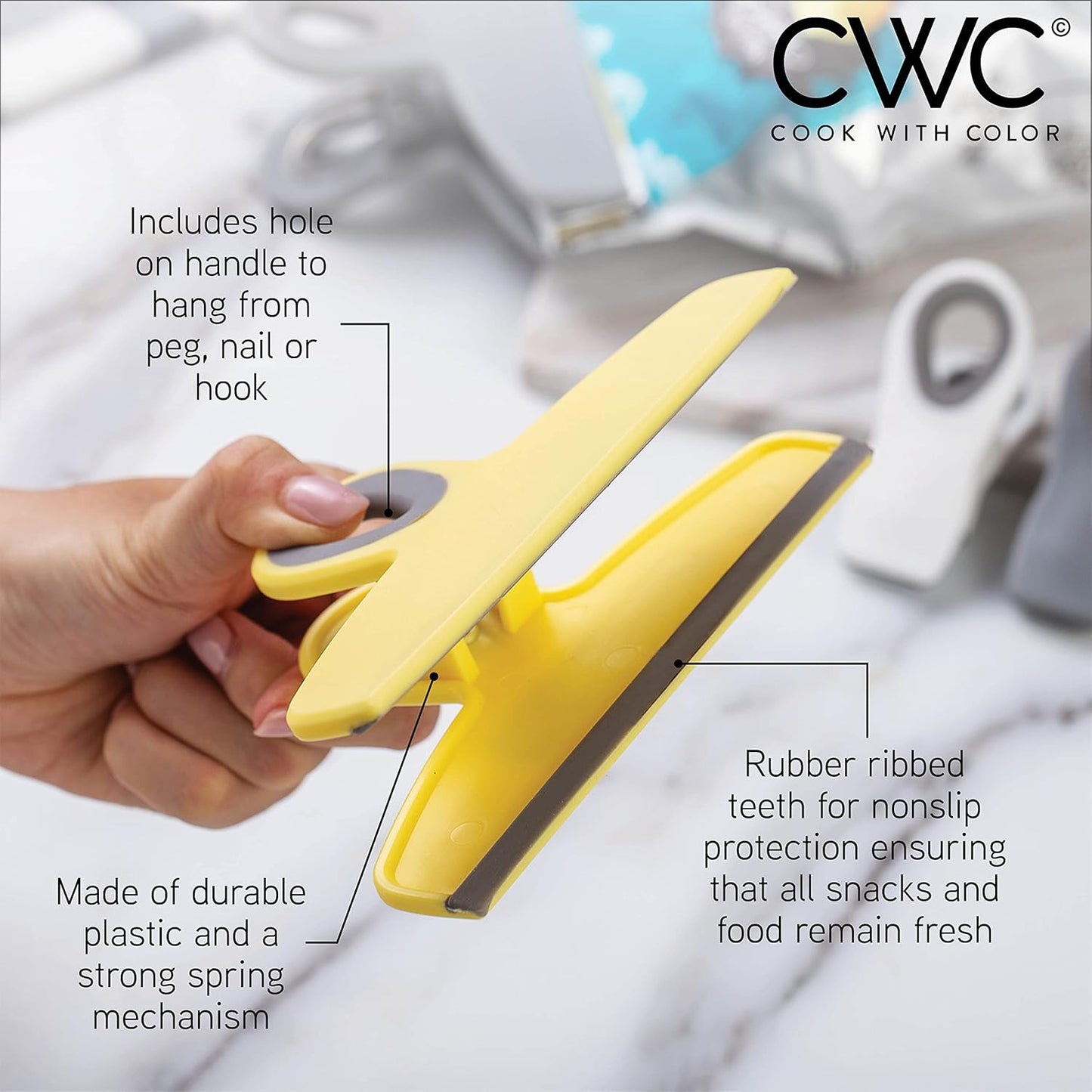 COOK WITH COLOR Bag Clips - Heavy Duty Chip Clip and Refrigerator Magnet Clips for Food Storage