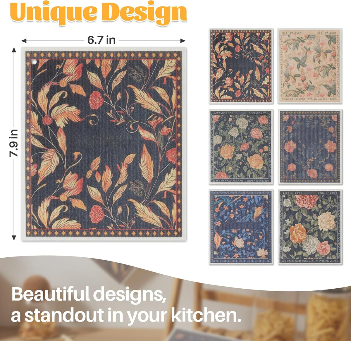JOYMOOP 12 Pack Decorate Cleaning Cloth (Simple Floral of Decorative Series), Reusable Absorbent