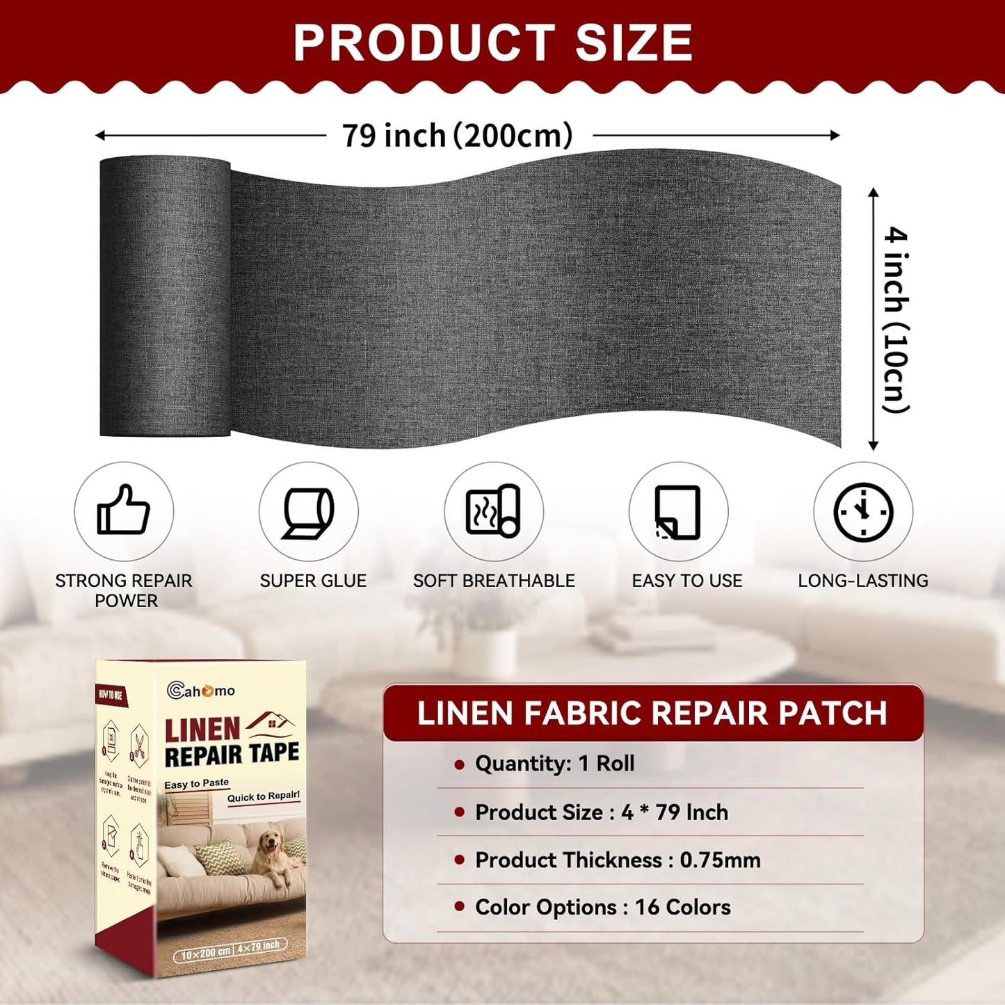 Linen Repair Tape 4x79 inch, Self Adhesive Fabric Patches, Linen Patch Tape Kit, Fabric Repair Tape