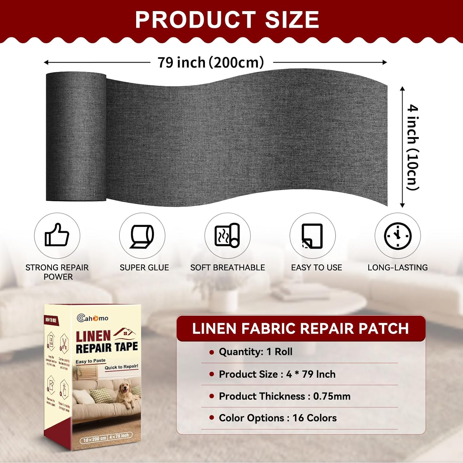 Linen Repair Tape 4x79 inch, Self Adhesive Fabric Patches, Linen Patch Tape Kit, Fabric Repair Tape