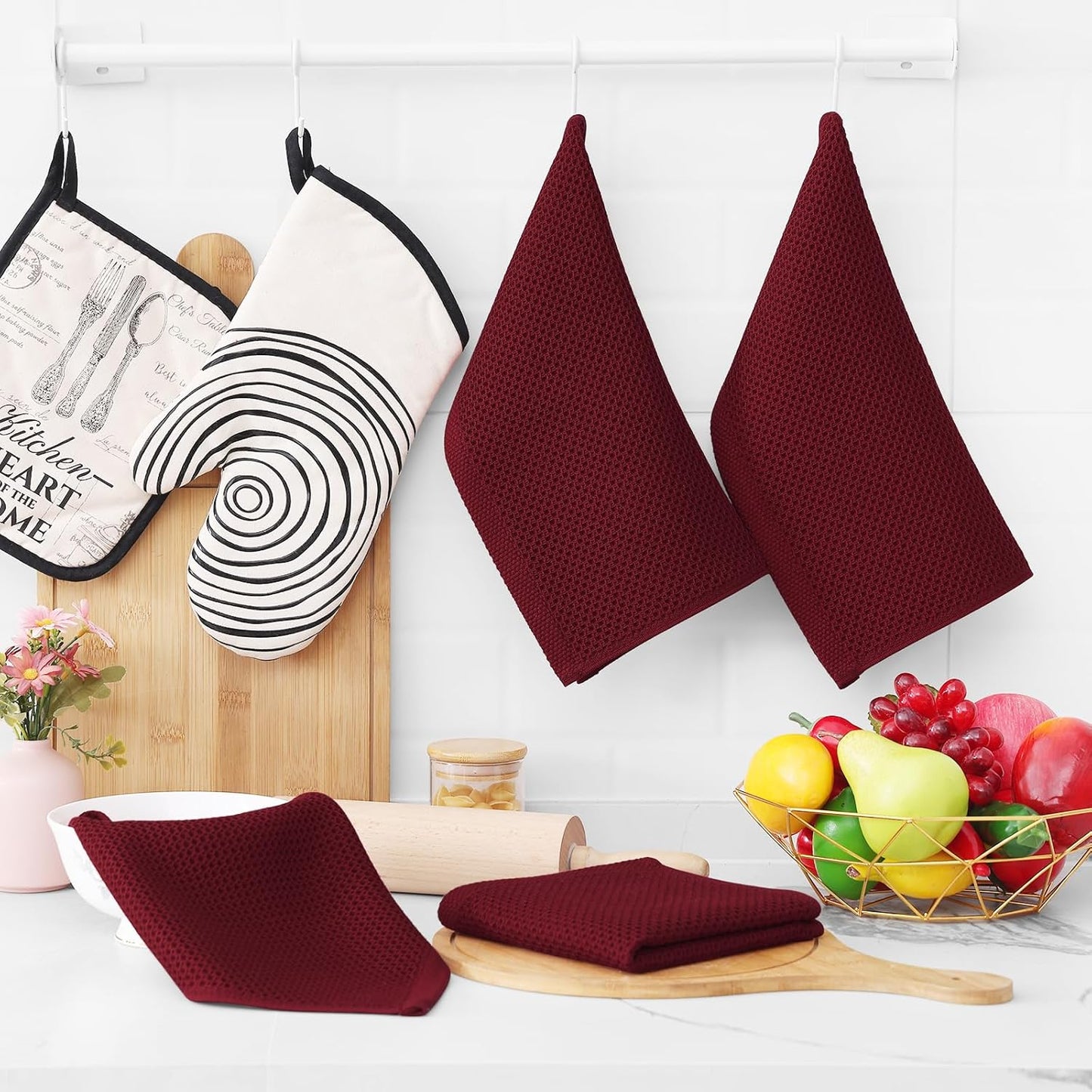 Homaxy 100% Cotton Waffle Weave Kitchen Dish Cloths, Ultra Soft Absorbent Quick Drying Dish Towels
