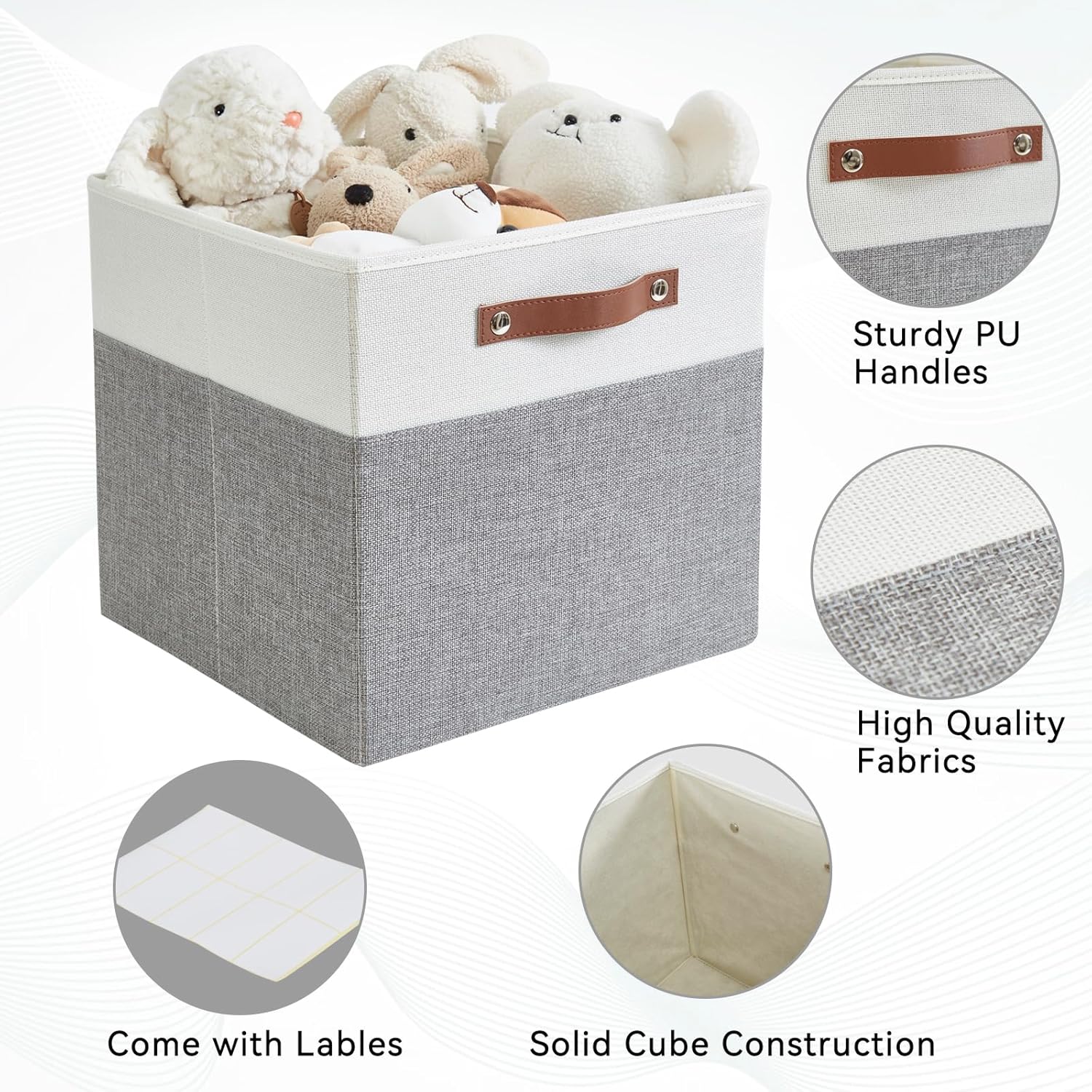 Collapsible Fabric Storage Cube Bins with 2 Reinforced PU Handles, Foldable Storage Organizer