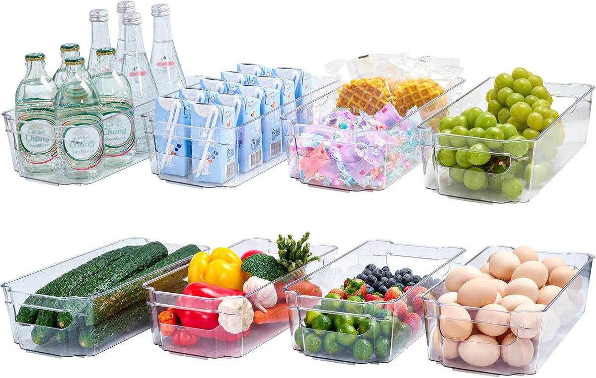 JollyPack 8 Pack Clear Plastic Storage Bins, Pantry Organizers and Storage with Handles, Clear