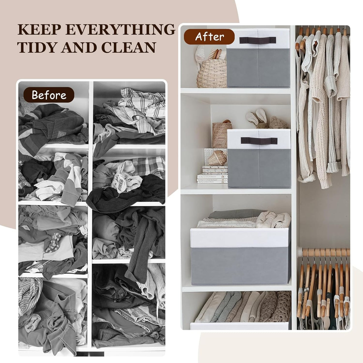 4 Pack Large Closet Storage Baskets Bins for Shelves | Fabric Closet Organizers and Storage with