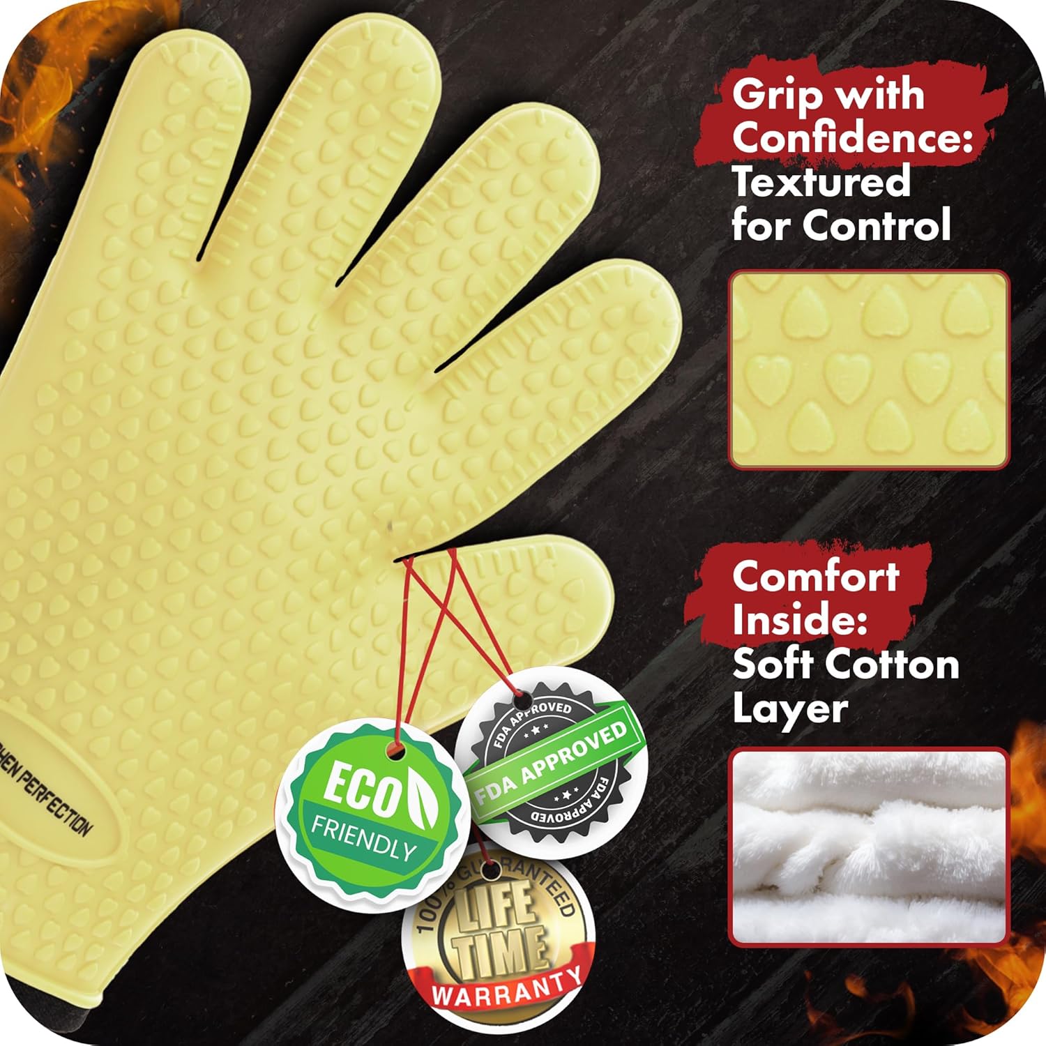 KITCHEN PERFECTION Silicone Smoker Oven Gloves For Women -Extreme Heat Resistant BBQ Gloves -Handle