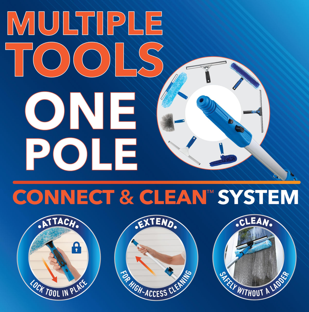 Unger Professional Connect and Clean Total Pro Cleaning Kit, All-in-One Household Window Washing