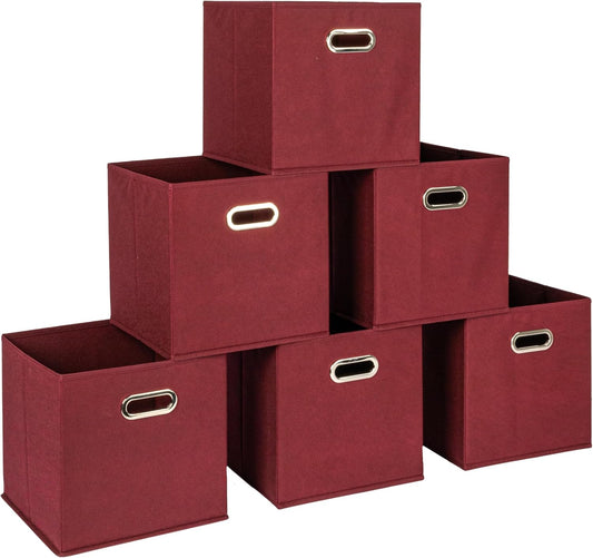 Household Essentials Fabric Storage Cube Bins, 6 Piece Set, Strong Poly-Woven Fabric, Chipboard