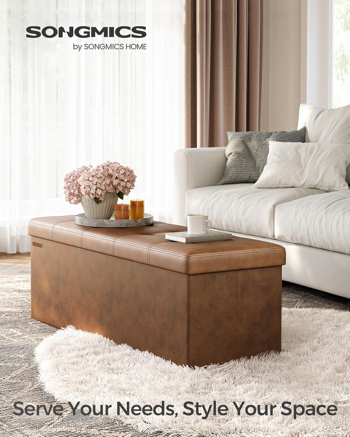 SONGMICS Mazie Collection - 43 Inches Folding Storage Ottoman Bench, Ottoman with Storage, Foot