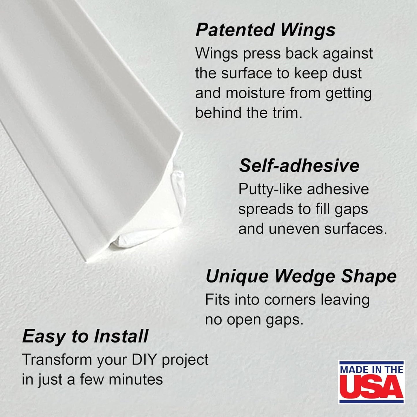 InstaTrim New & Improved Self-Adhesive Caulk Trim, 1/2" x 10', 2-Pack, Flexible, Waterproof, Stain