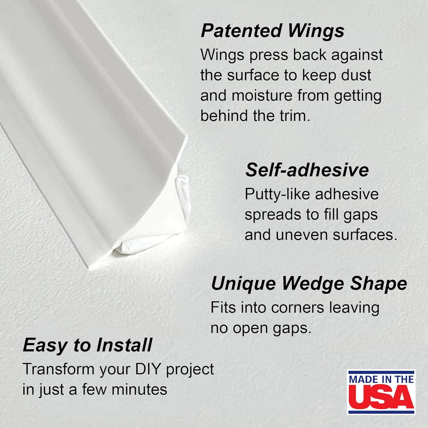 InstaTrim White New & Improved Caulk Trim, 3/4" by 10 ft, Flexible, Waterproof for Bathroom