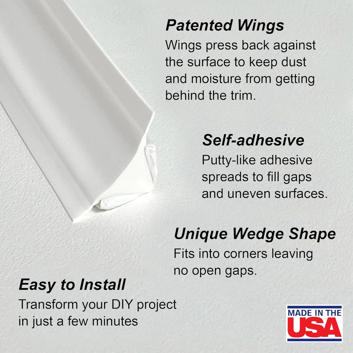 InstaTrim The Original Flexible Trim - 50ft White 3/4" Wide Caulk Tape - Adhesive Trim with Many