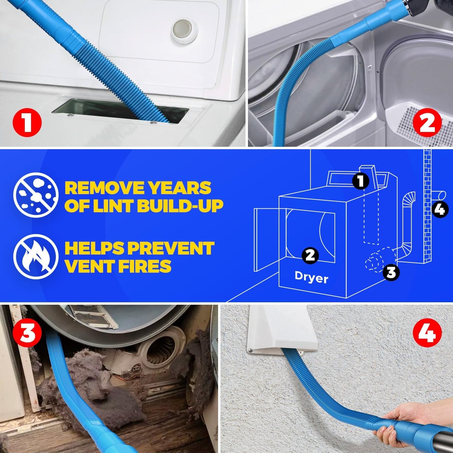 Holikme 2 Pieces Dryer Vent Cleaner Kit, Dryer Lint Vacuum Attachment and Flexible Dryer Lint