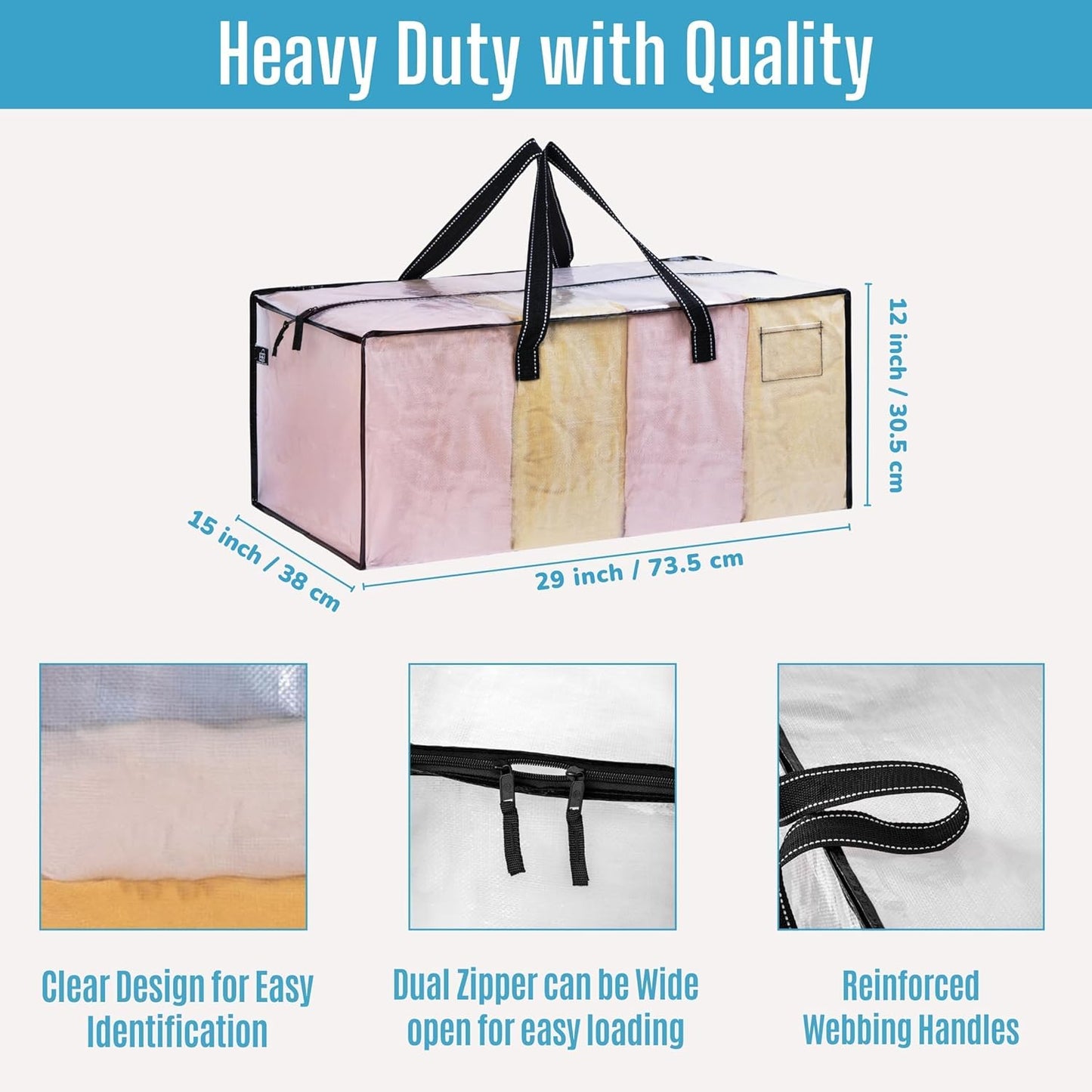 VENO 4 Pack Moving Bags Extra Large Storage Bags for College Move-In, Heavy-Duty Storage Totes