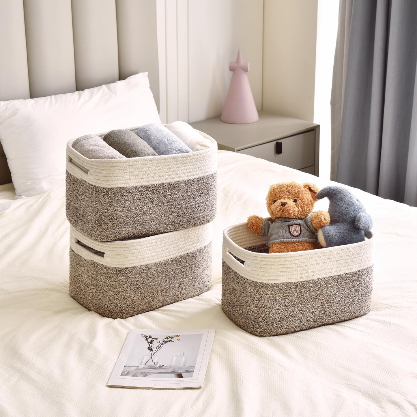 Storage Basket,Woven Baskets for Storage,Cotton Rope Baskets for Organizing,book Basket,towel,Toy