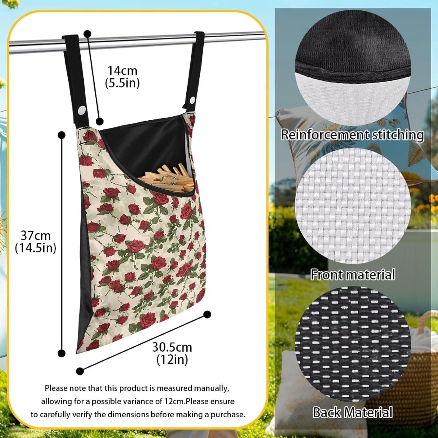 Rose Clothespin Bag Fashion Hanging Storage Organizer Clothes Pin Bag Waterproof Laundry Clothespin