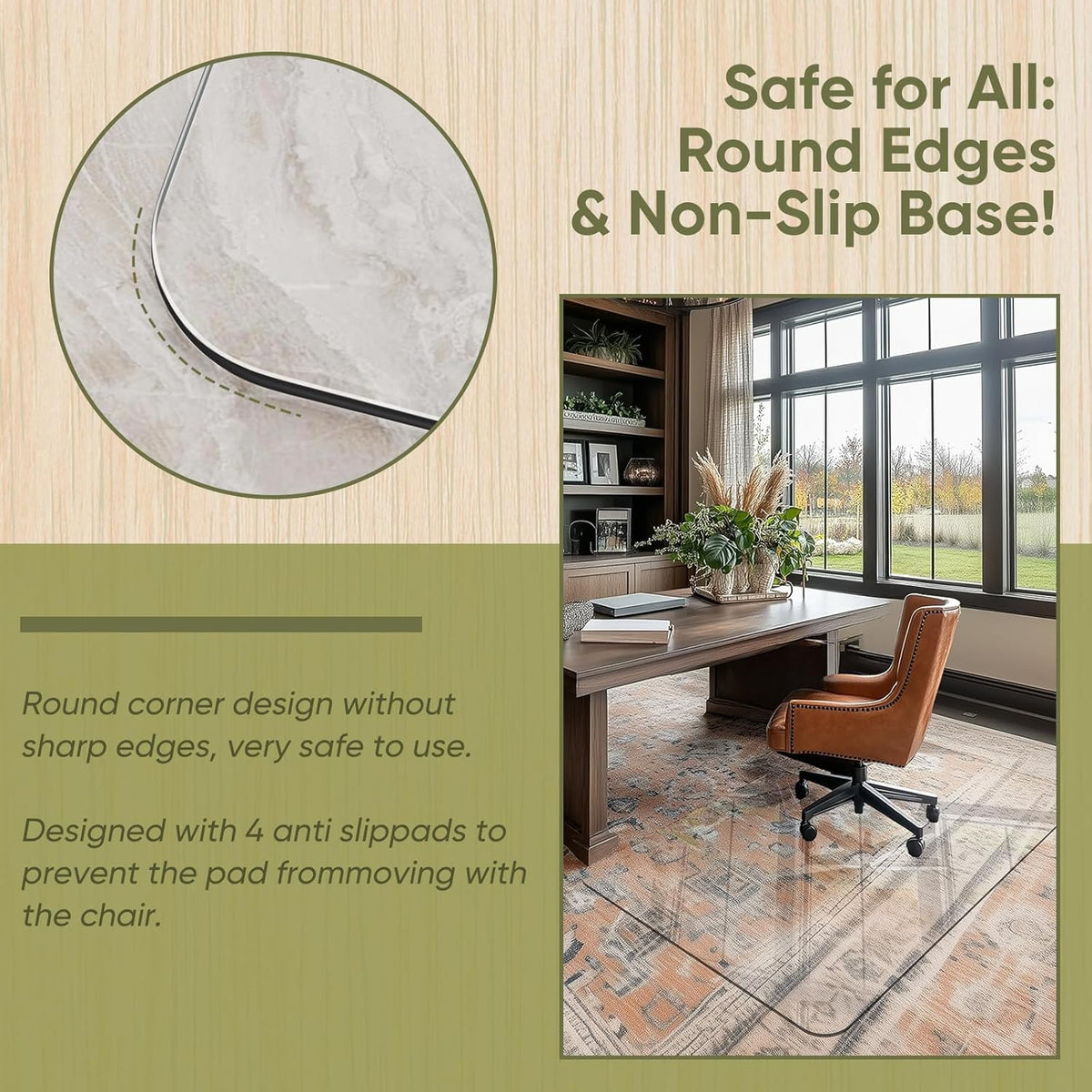 Office Chair Mat for Carpet & Hardwood, Upgraded 32" x 48" Dual Use Tempered Glass Chair Mat for