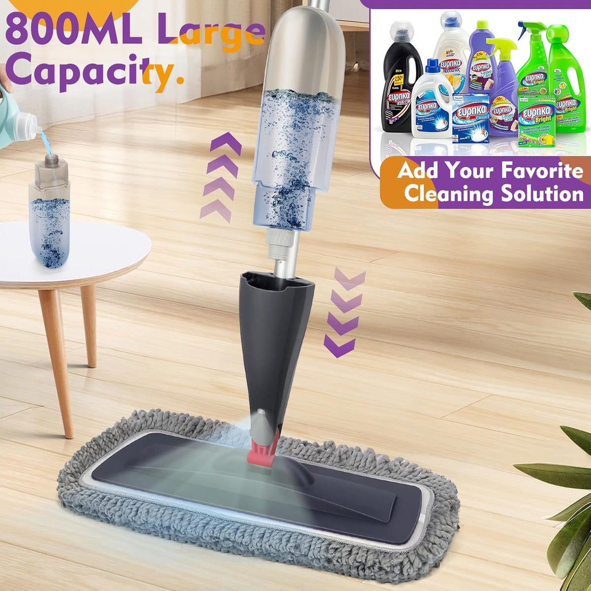 Spray Mop for Floor Cleaning with Washable Pads, Microfiber Wet Mops with 800 ml Refillable