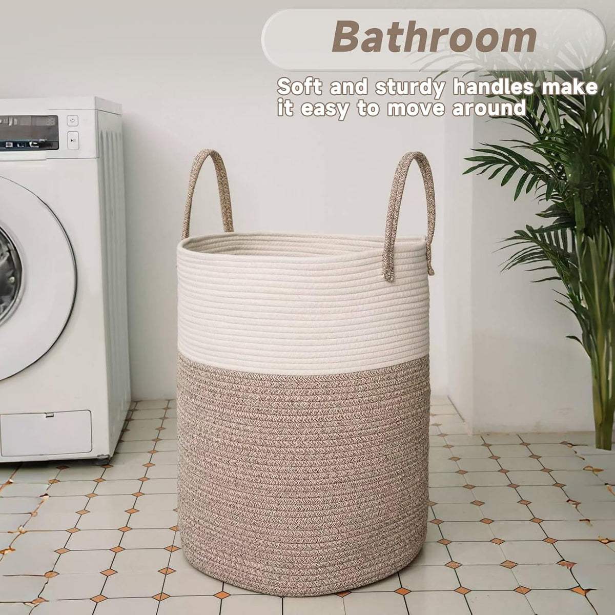 Large Woven Laundry Basket Hamper,60L Cotton Rope Storage Bin for Blankets,Toys and