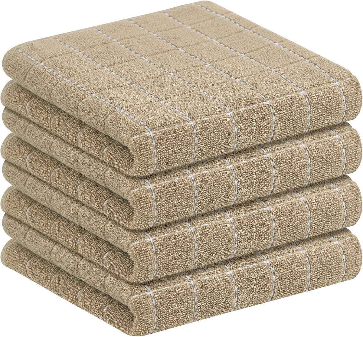 Homaxy 100% Cotton Terry Kitchen Towels(Tan, 13 x 28 inches), Checkered Designed, Soft and Super