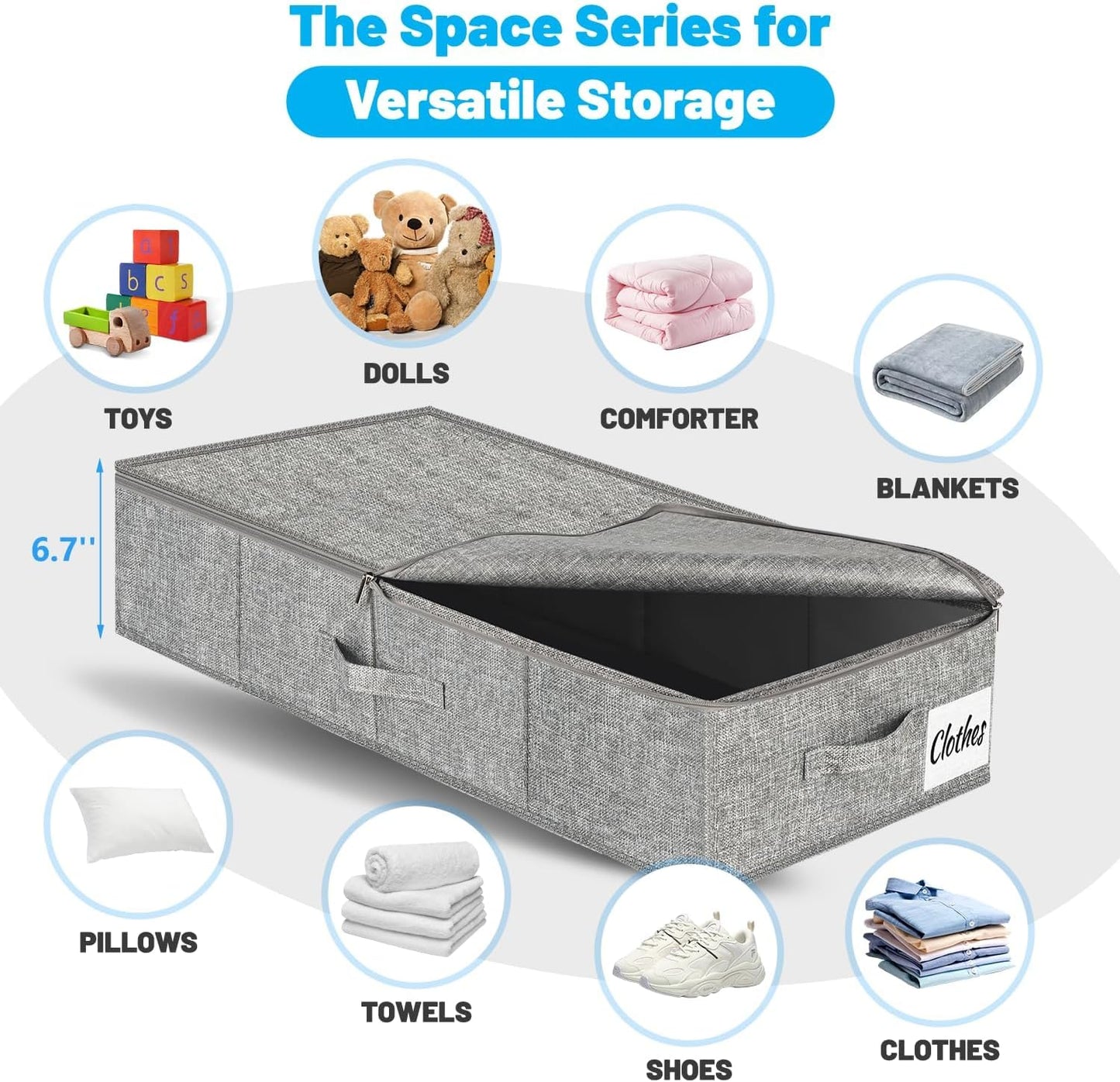 Under Bed Storage Container Bin 3 Pack, Low Profile Foldable Underbed Clothes Storage Organizer W/