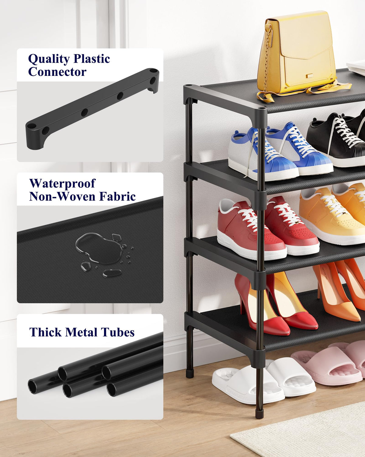 Kitsure Shoe Rack - Non-Woven Shoe Rack Shelf, Shoe Organizer for Closet, Entryway, Garage &
