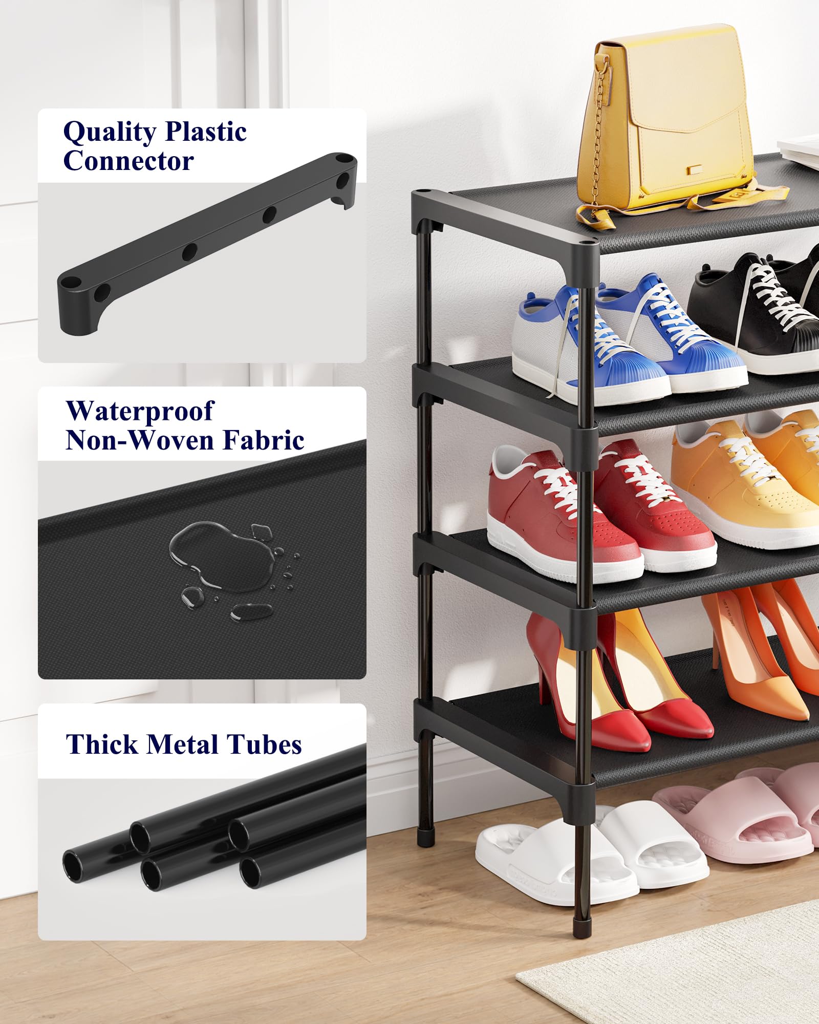 Kitsure Shoe Rack - Non-Woven Shoe Rack Shelf, Shoe Organizer for Closet, Entryway, Garage &