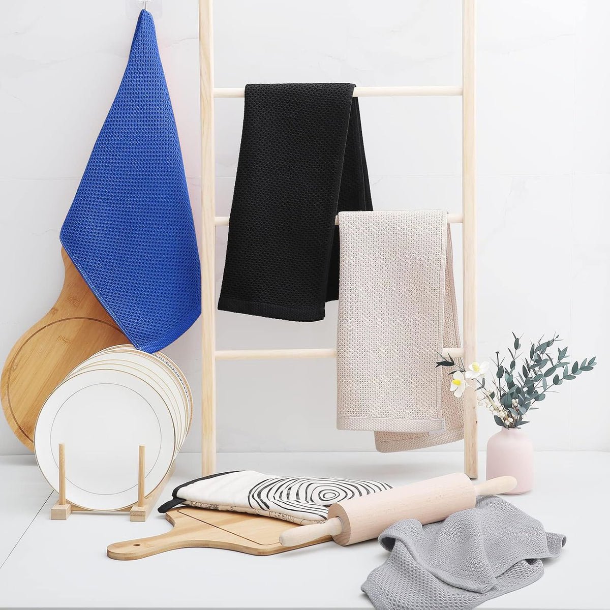 Homaxy 100% Cotton Waffle Weave Kitchen Dish Towels, Ultra Soft Absorbent Quick Drying Cleaning