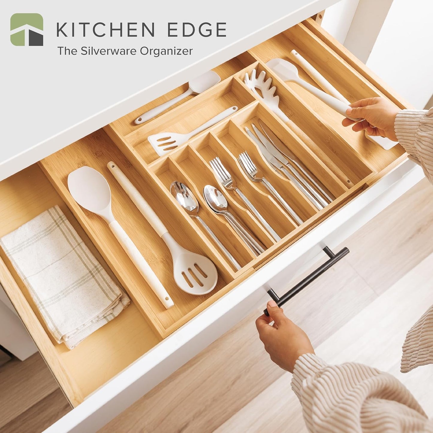 KitchenEdge Premium Silverware, Flatware and Utensil Organizer for Kitchen Drawers, Food-Safe