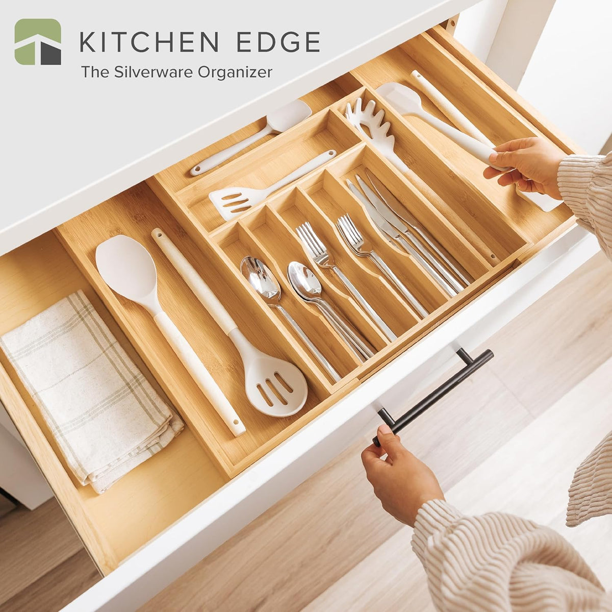 KitchenEdge Premium Silverware, Flatware and Utensil Organizer for Kitchen Drawers, Food-Safe
