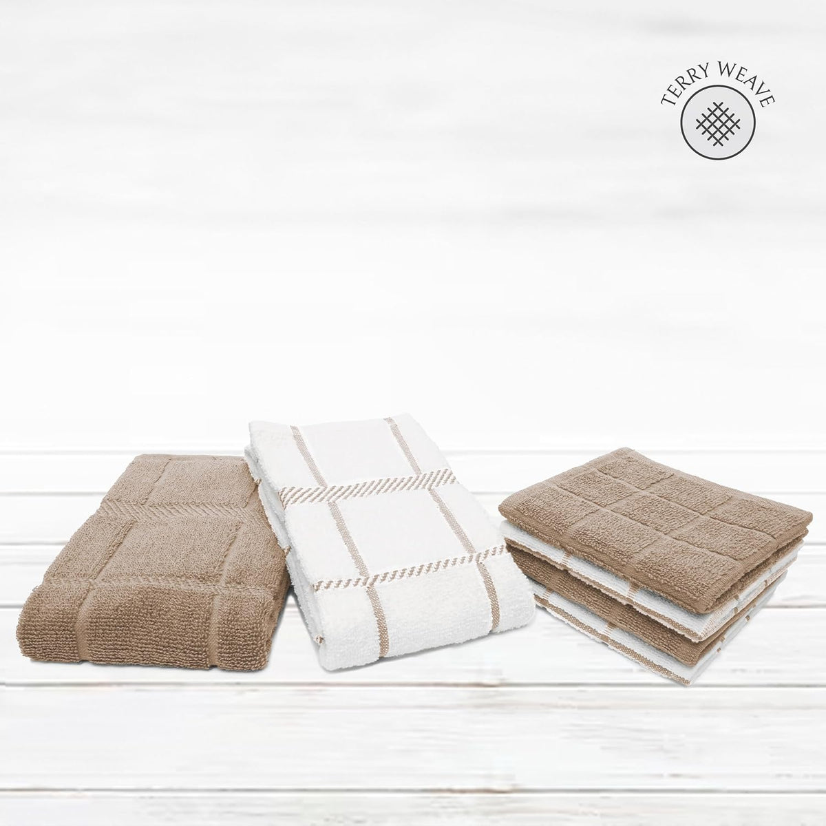 100% Cotton Terry Dish Cloth & Dish Towel, 6 Pack, Super Soft and Absorbent Kitchen Towels, Perfect
