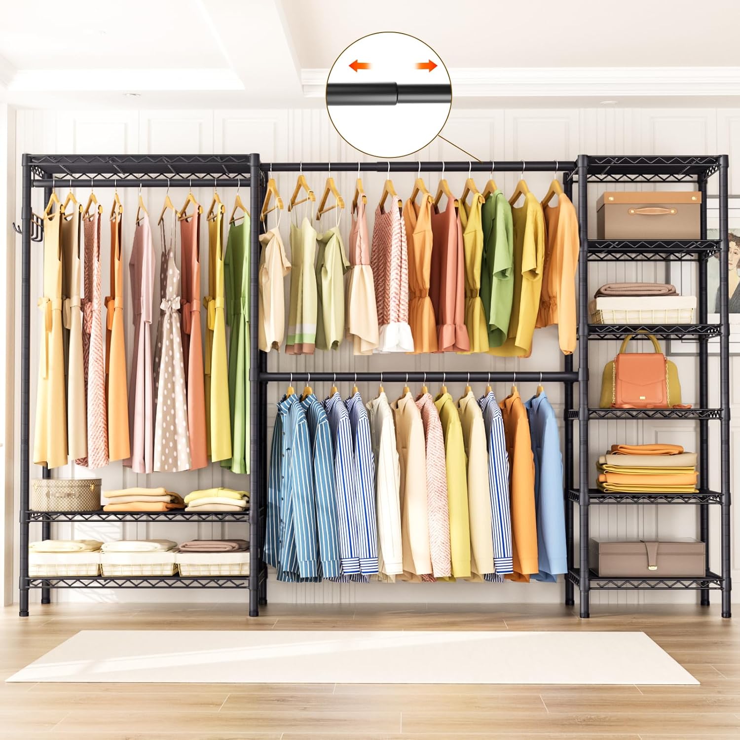 Expandable Heavy Duty Garment Rack Clothes Rack,Large Metal Closet Organizer System Storage