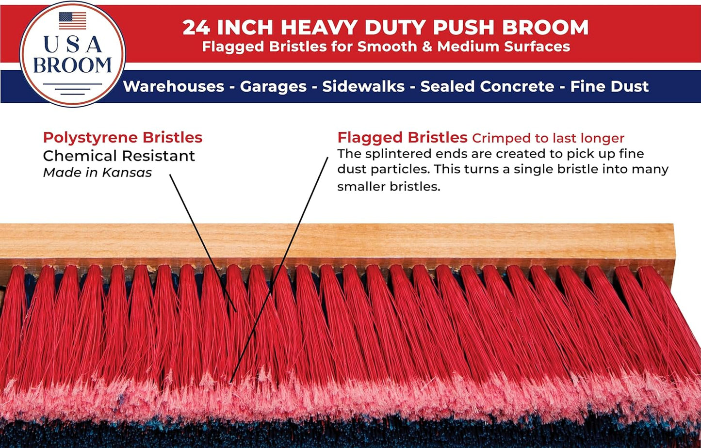 24" Everyday Sweep Indoor/Outdoor Push Broom with 60" Handle. Ideal for Garages & Shops. Durable