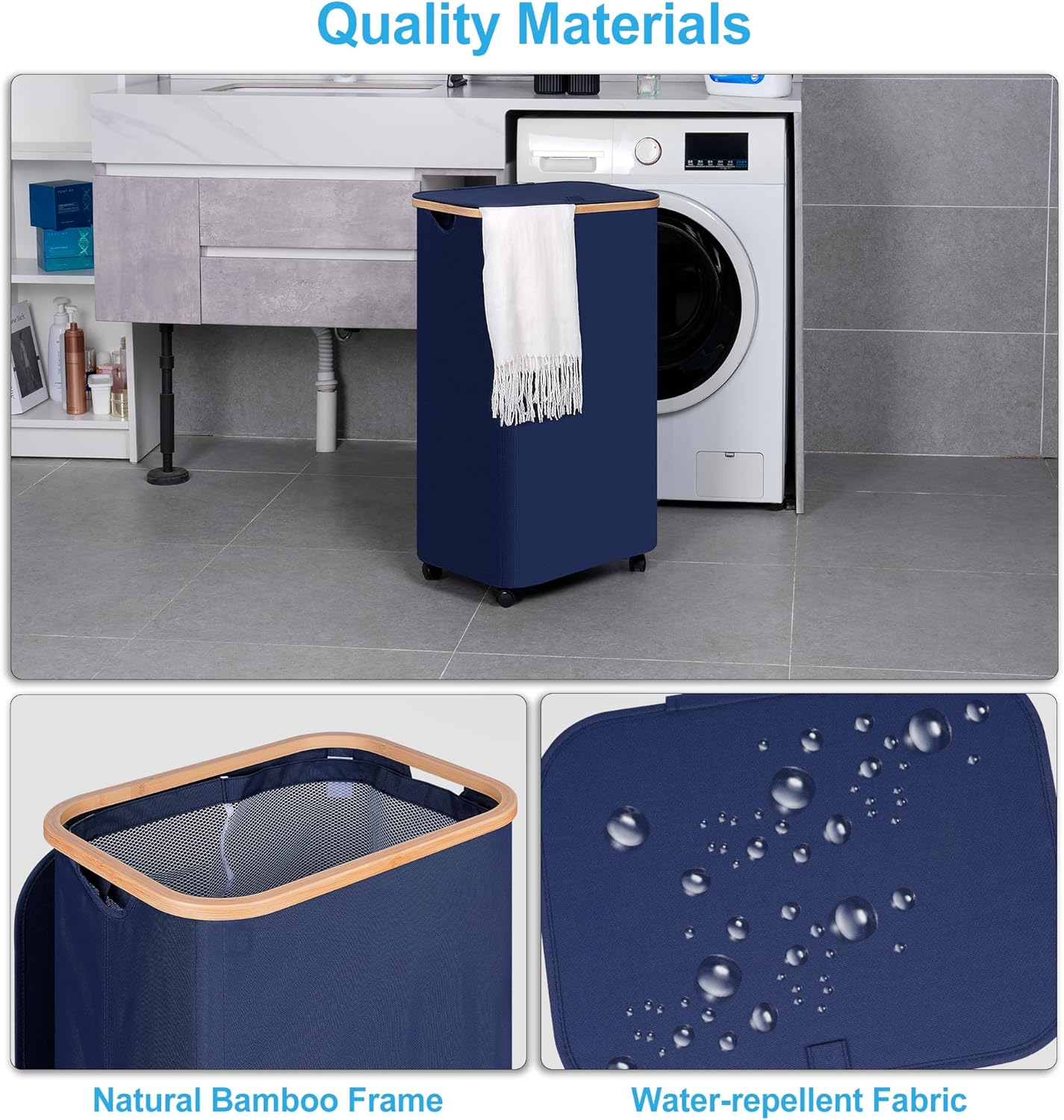 efluky Laundry Basket with Wheels, Tall Rolling Laundry Hamper with Lid and Removable Bag