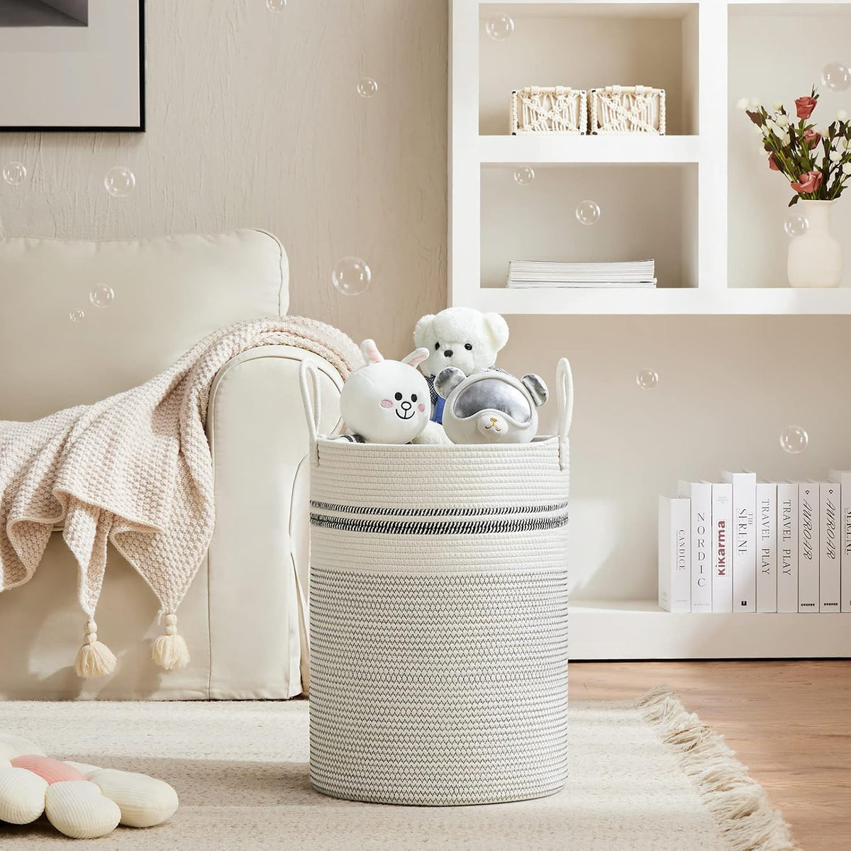 VIPOSCO Large Laundry Hamper, Tall Woven Rope Storage Basket for Blanket, Toys, Dirty Clothes in