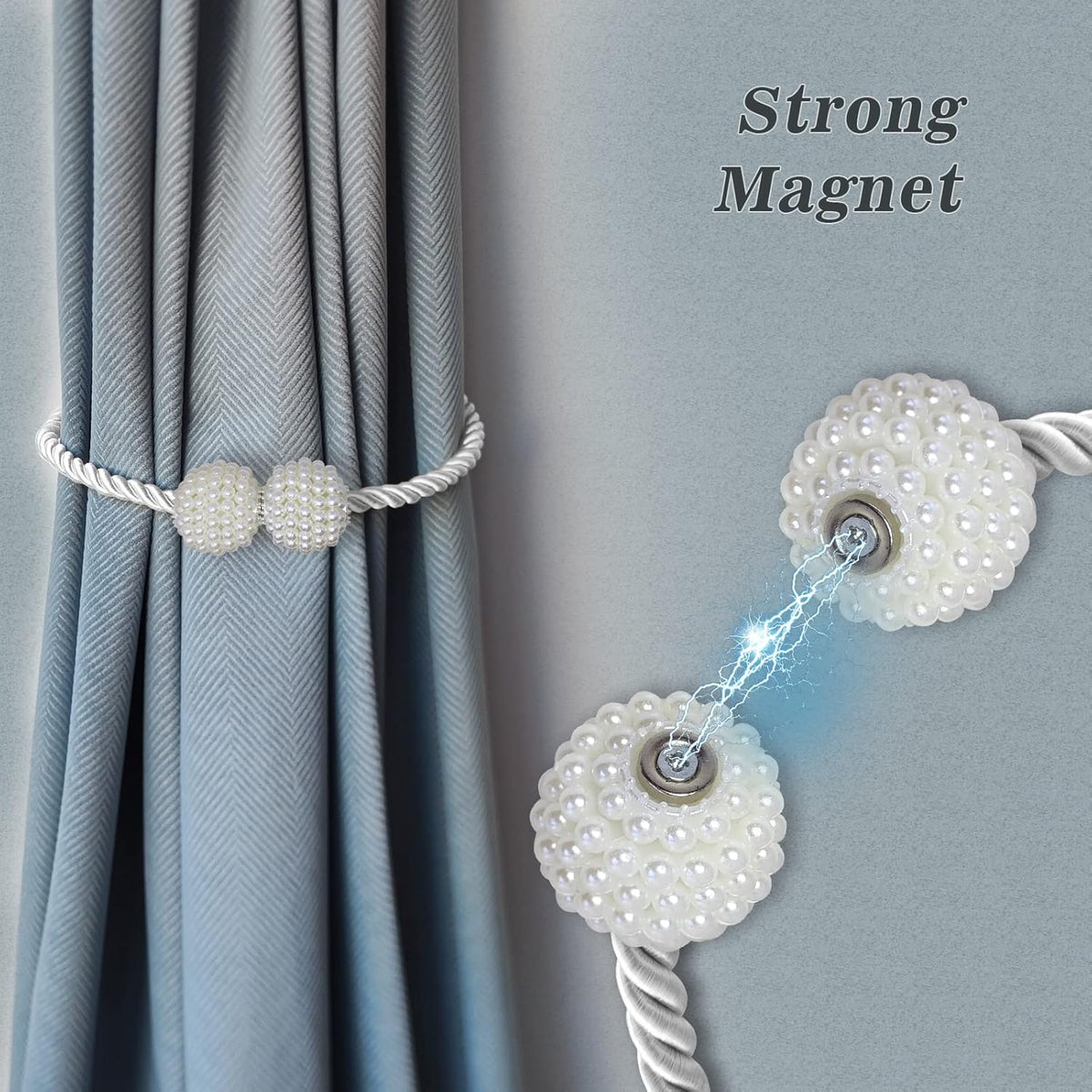 Hion Magnetic Curtain Tiebacks White 6 Pack, Curtain Tiebacks Buckles Holdbacks Holders Hooks Clip