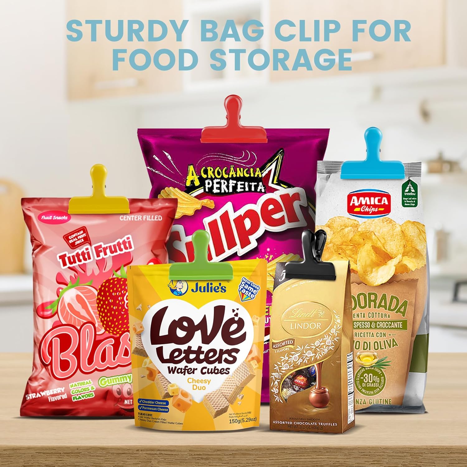 HOUSE AGAIN 12 Pack Stainless Steel Chip Bag Clips Covered with Silicone - NO More Sharp Edges