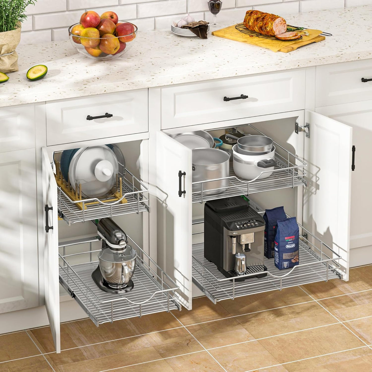 WelFurGeer Soft Close Slide Out Cabinet Shelf, 11" W x 22" D Pull Out Drawers for Kitchen Cabinets