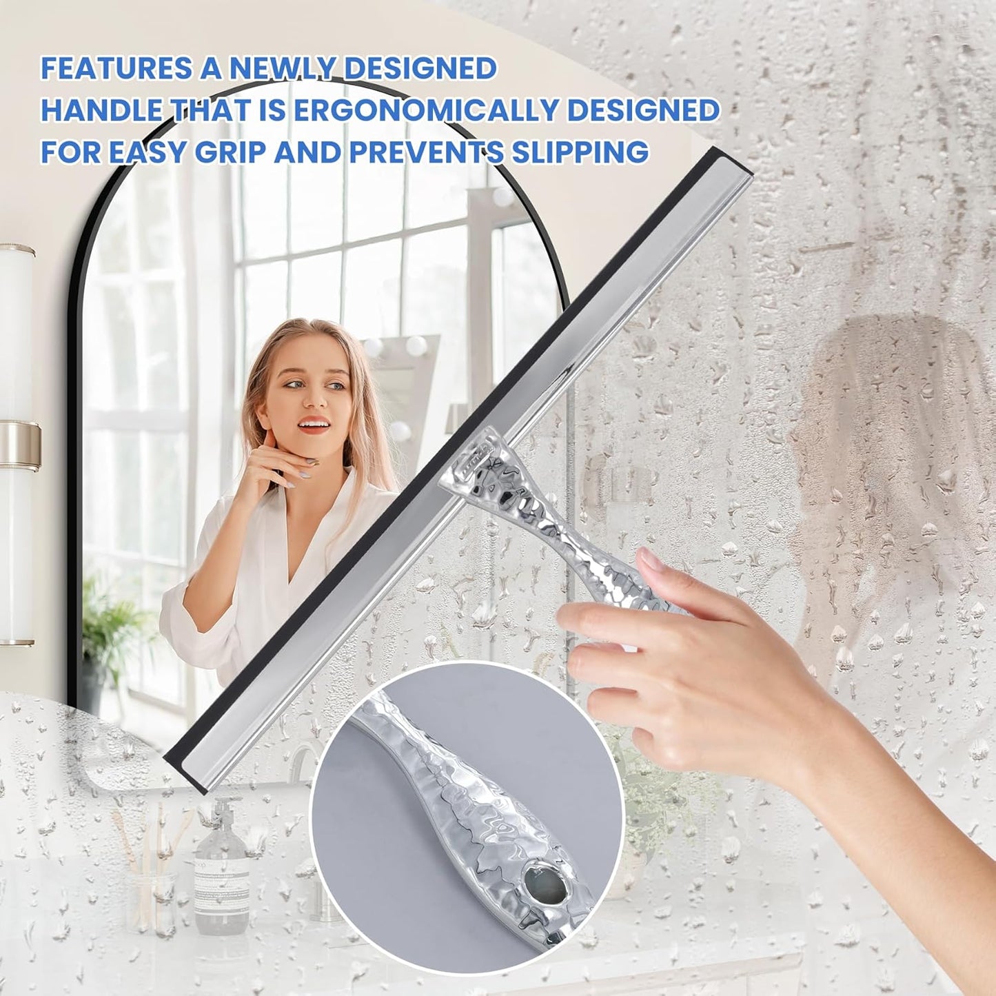 All-Purpose Silicone Shower Squeegee for Shower Glass Door,with 1 Hooks,for Bathroom Glass, Car