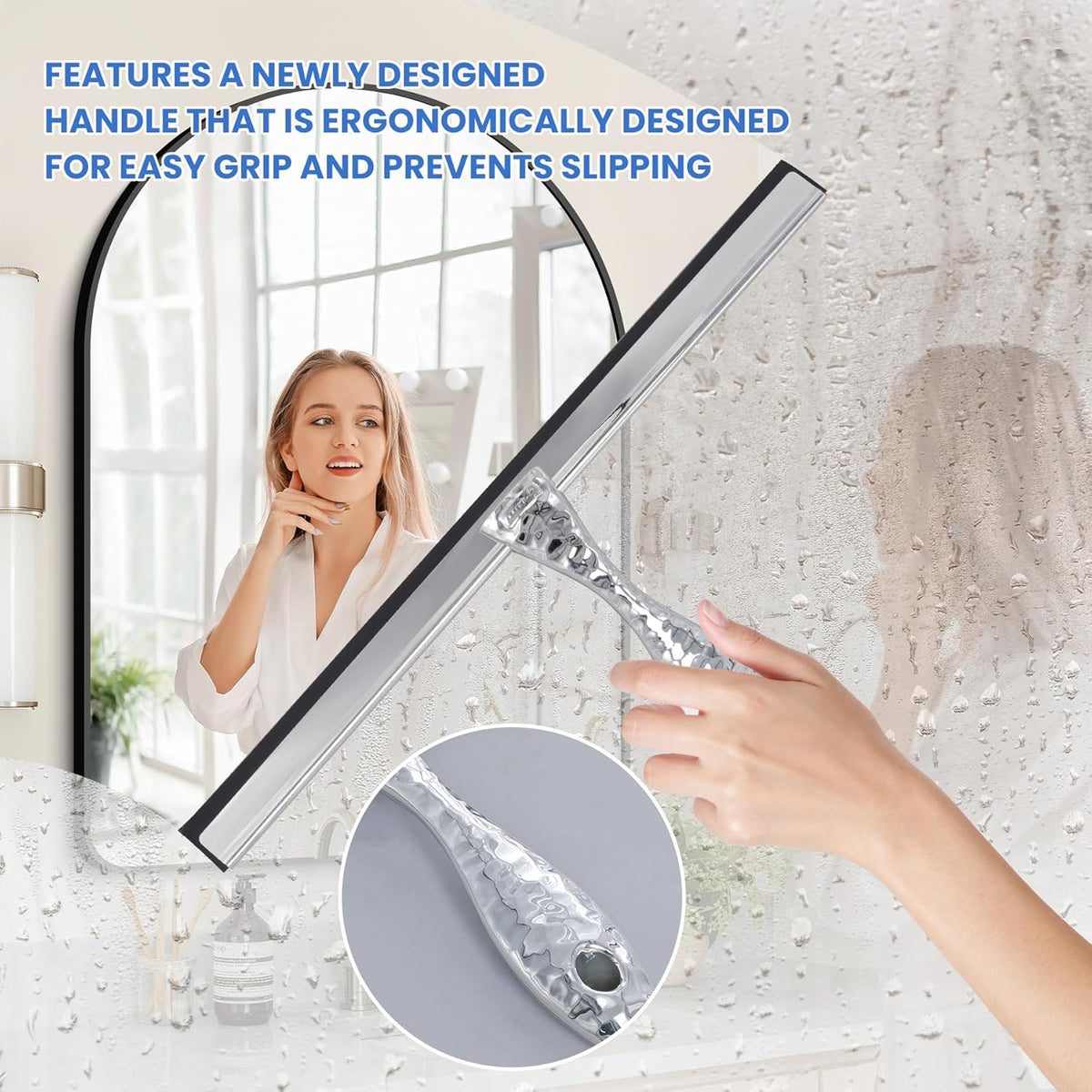 All-Purpose Silicone Shower Squeegee for Shower Glass Door,with 1 Hooks,for Bathroom Glass, Car