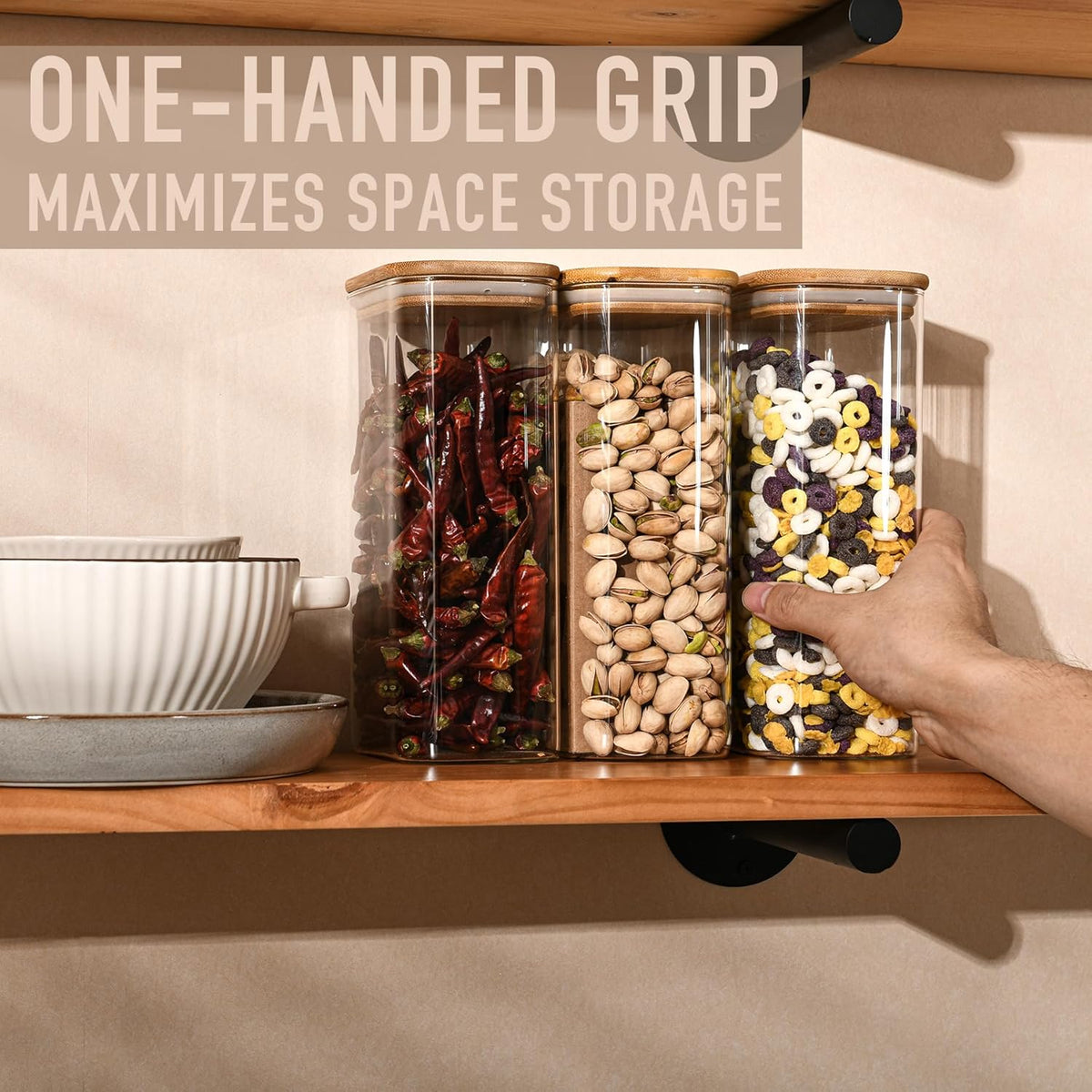56oz Rectangle Airtight Glass Storage Containers with Bamboo Lids (Set of 3), Square Food Storage