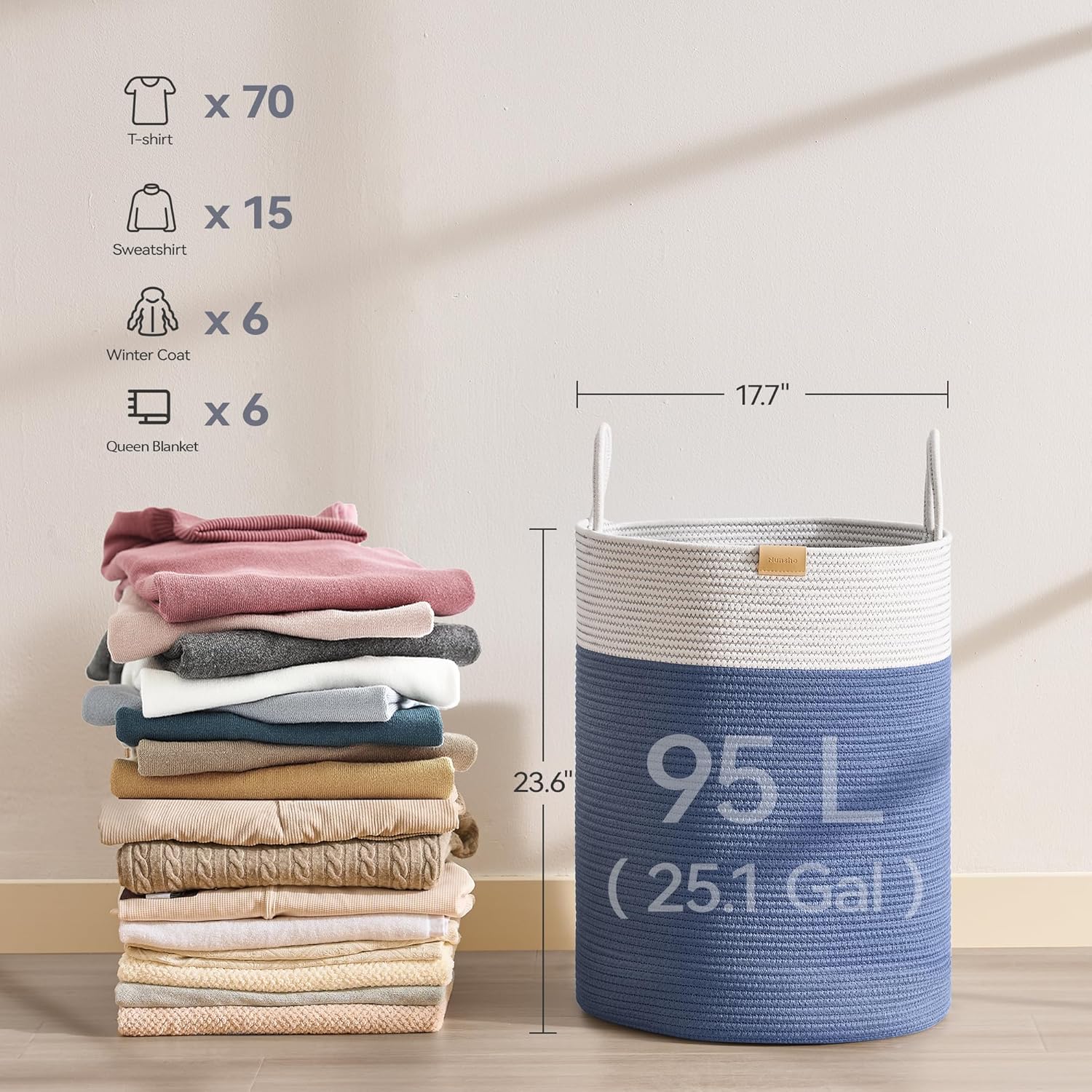 Laundry Hamper 95L,Large Laundry Basket for Clothes,Decorative Storage Basket for Blankets,Cotton