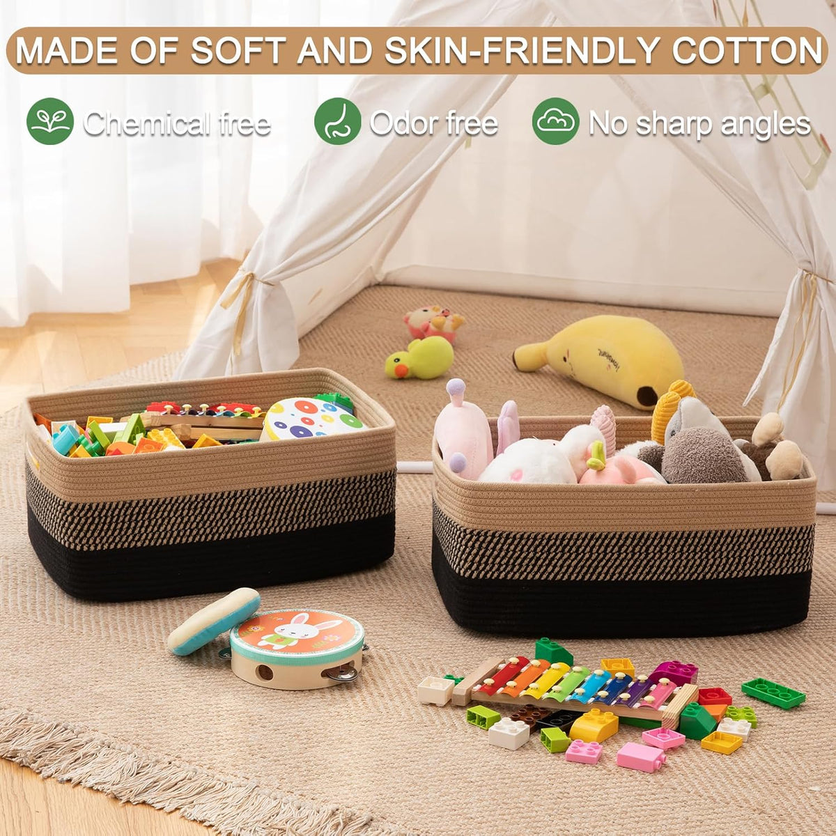 Large Storage Basket for Organizing, Woven Rope Basket for Shelves, Closet Organizer Bins for