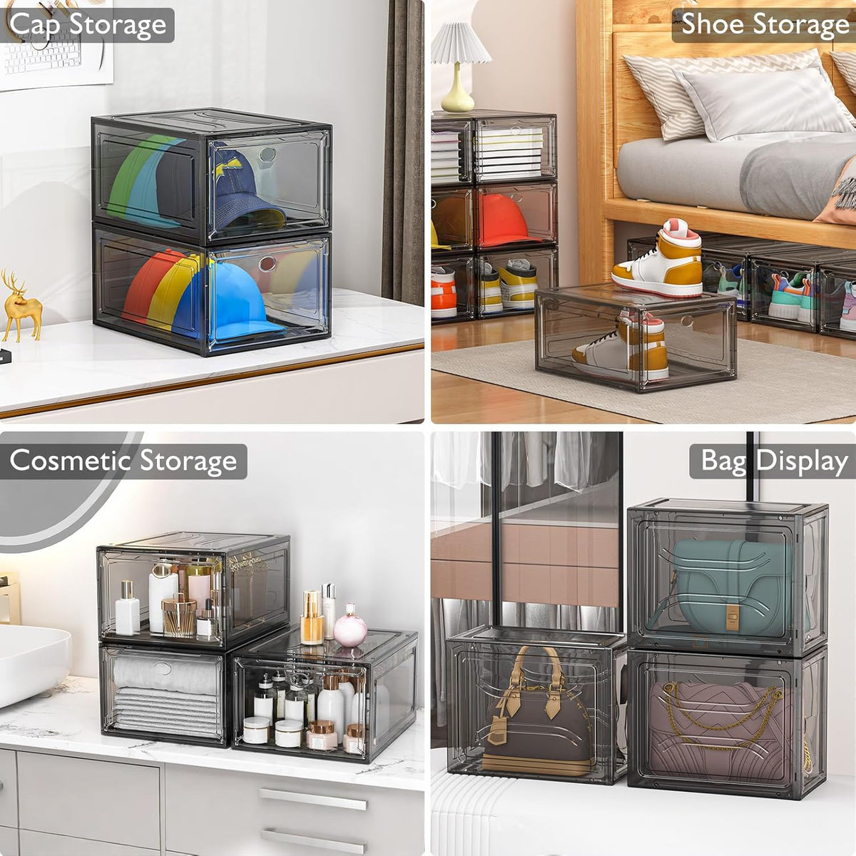 12 Pack Clear Shoe Storage Organizer with Magnetic Door, Stackable Plastic Shoe Boxes for Sneakers