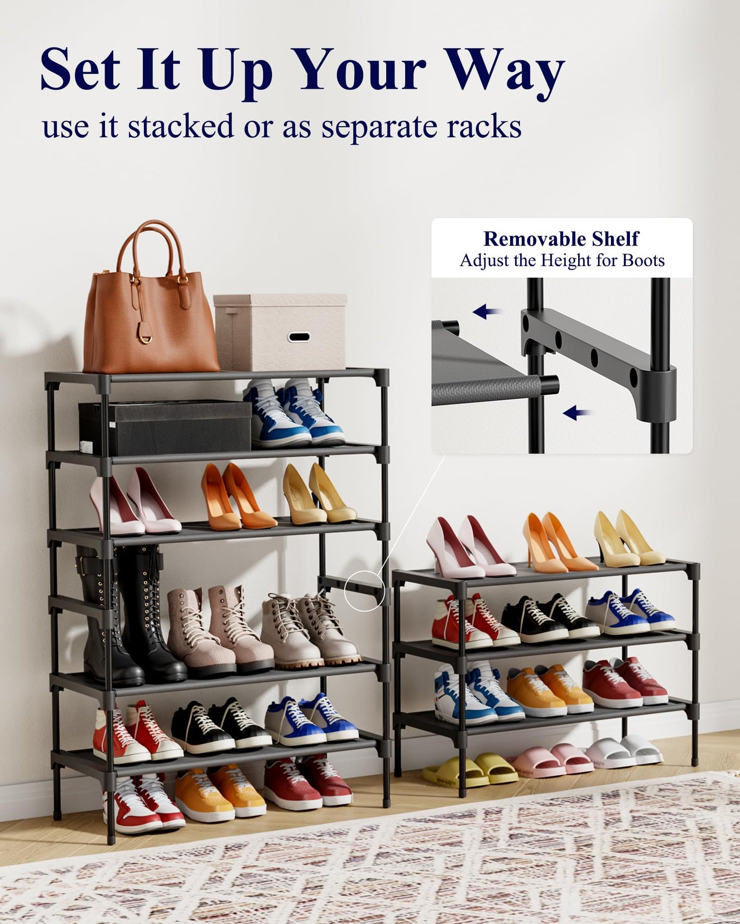 Kitsure Shoe Rack - Non-Woven Shoe Rack Shelf, 27.5" Wide - 3 Tier, Black